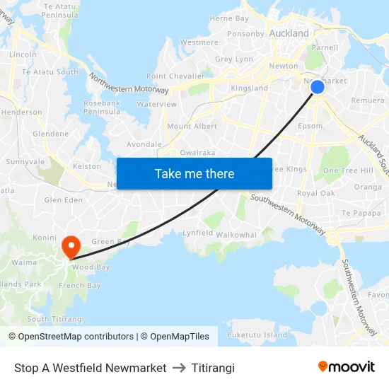 Stop A Westfield Newmarket to Titirangi map