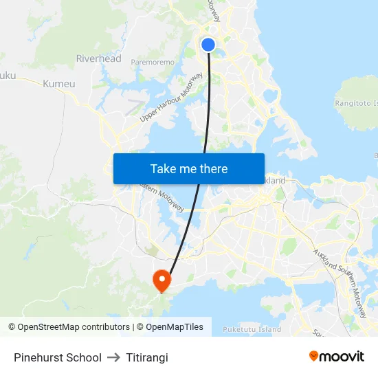 Pinehurst School to Titirangi map
