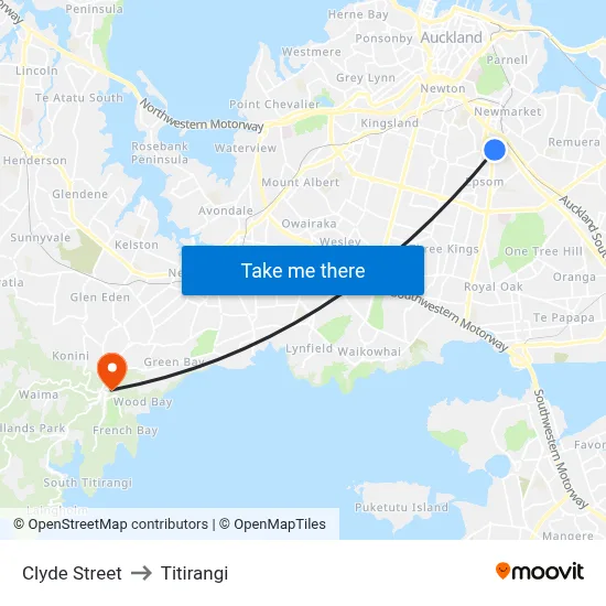 Clyde Street to Titirangi map