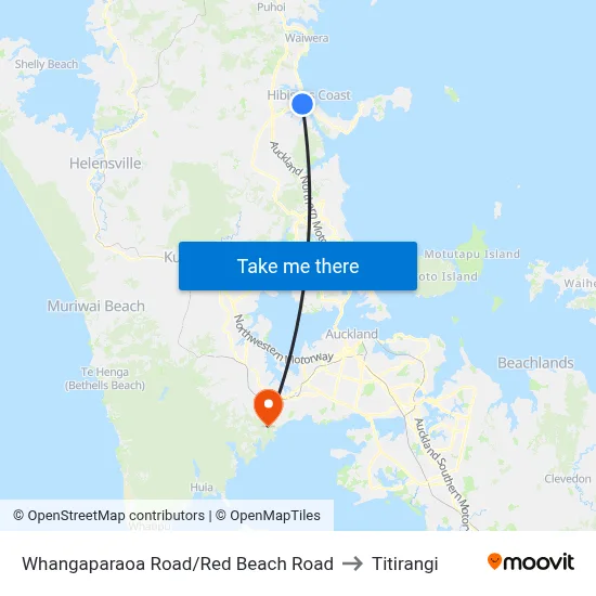 Whangaparaoa Road/Red Beach Road to Titirangi map