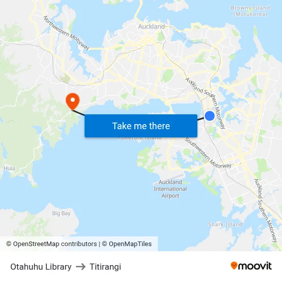Otahuhu Library to Titirangi map