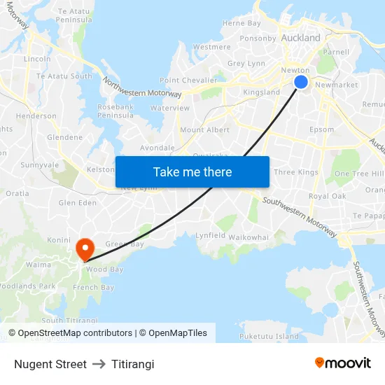 Nugent Street to Titirangi map