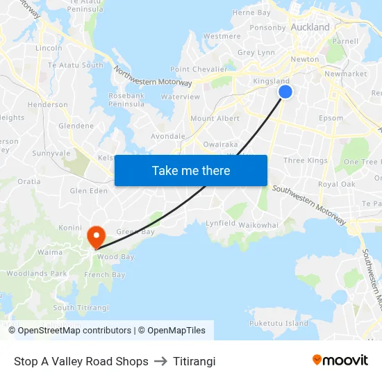 Stop A Valley Road Shops to Titirangi map