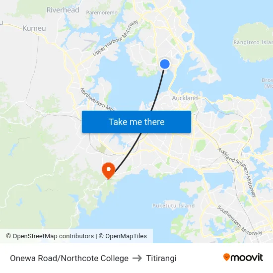 Onewa Road/Northcote College to Titirangi map