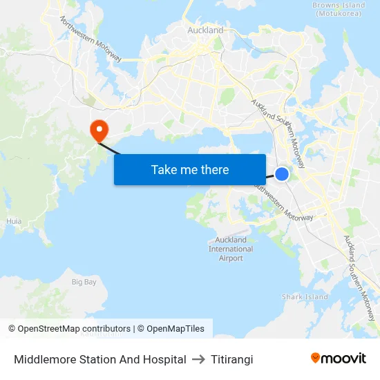 Middlemore Station And Hospital to Titirangi map