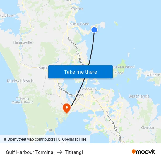 Gulf Harbour Terminal to Titirangi map