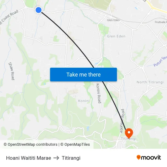 Hoani Waititi Marae to Titirangi map