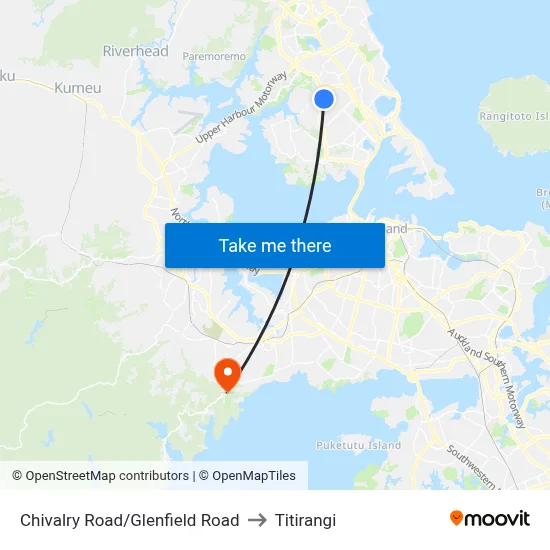 Chivalry Road/Glenfield Road to Titirangi map