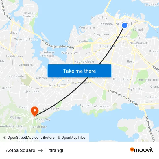 Aotea Square to Titirangi map