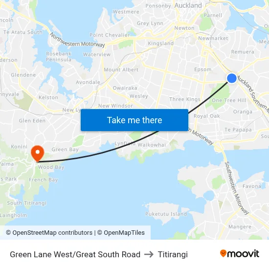 Green Lane West/Great South Road to Titirangi map