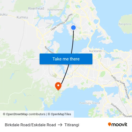 Birkdale Road/Eskdale Road to Titirangi map