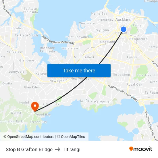 Stop B Grafton Bridge to Titirangi map