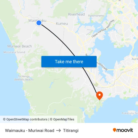 Waimauku - Muriwai Road to Titirangi map