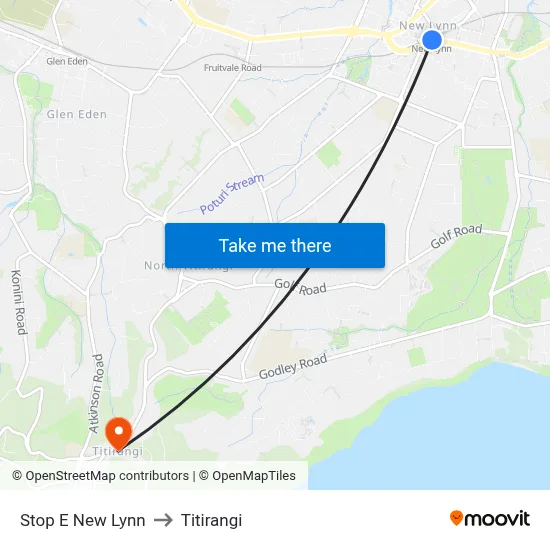 Stop E New Lynn to Titirangi map