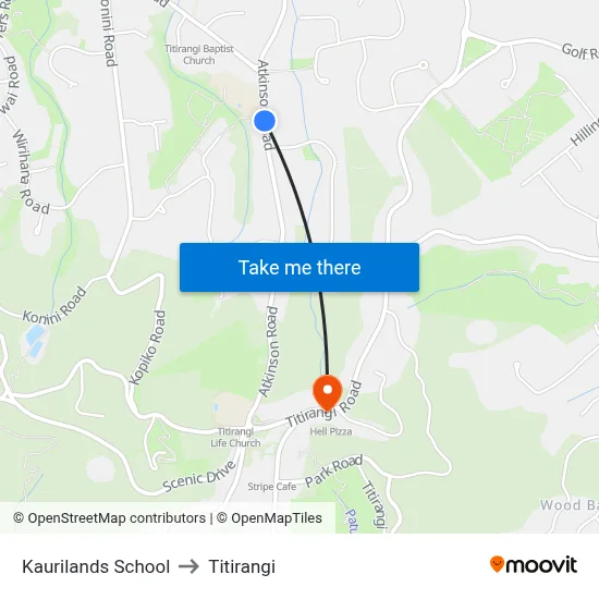 Kaurilands School to Titirangi map