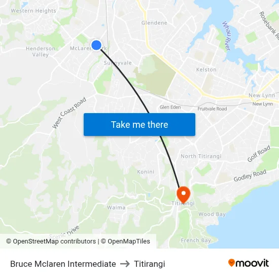 Bruce Mclaren Intermediate to Titirangi map