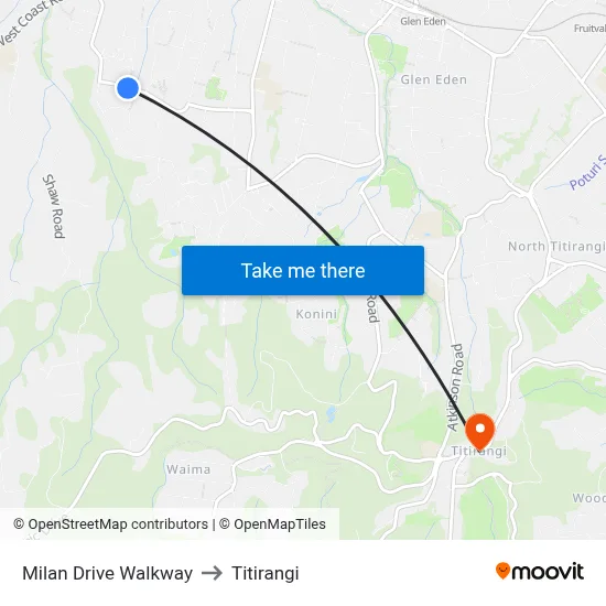 Milan Drive Walkway to Titirangi map