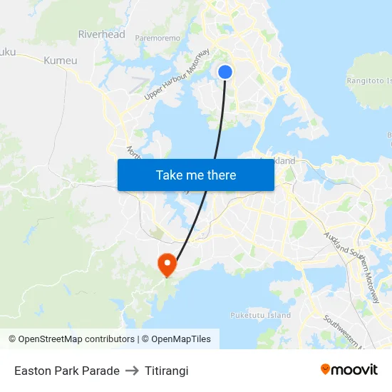 Easton Park Parade to Titirangi map