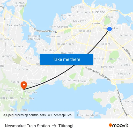 Newmarket Train Station to Titirangi map