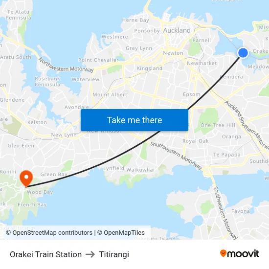 Orakei Train Station to Titirangi map