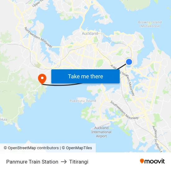 Panmure Train Station to Titirangi map