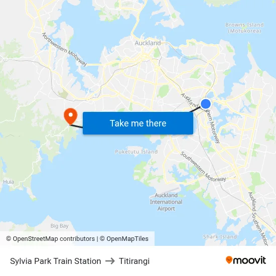 Sylvia Park Train Station to Titirangi map
