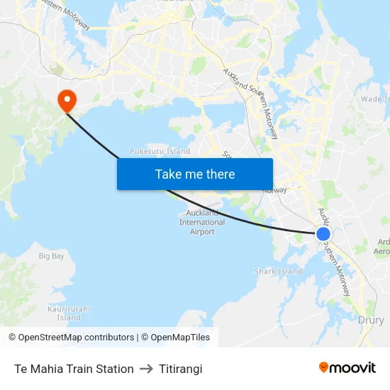 Te Mahia Train Station to Titirangi map