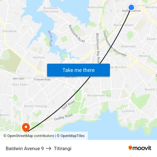 Baldwin Avenue 9 to Titirangi map