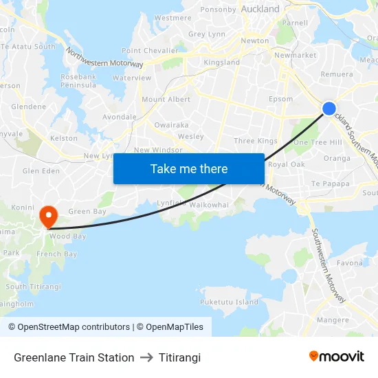 Greenlane Train Station to Titirangi map