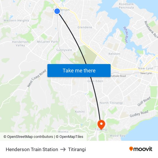 Henderson Train Station to Titirangi map