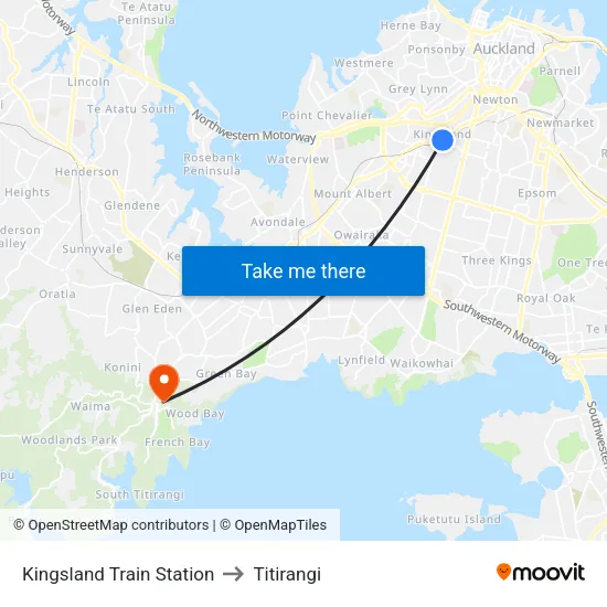 Kingsland Train Station to Titirangi map