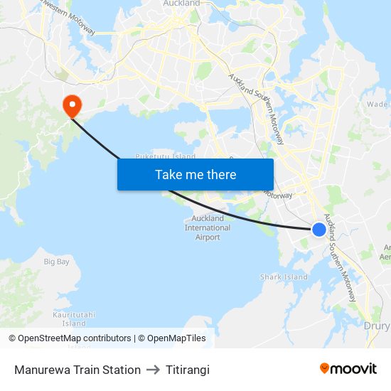 Manurewa Train Station to Titirangi map