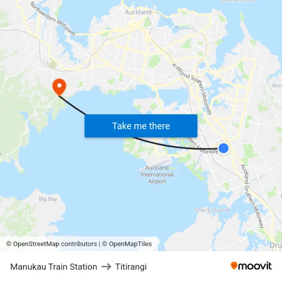 Manukau Train Station to Titirangi map