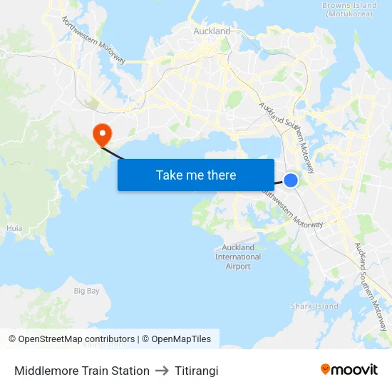 Middlemore Train Station to Titirangi map
