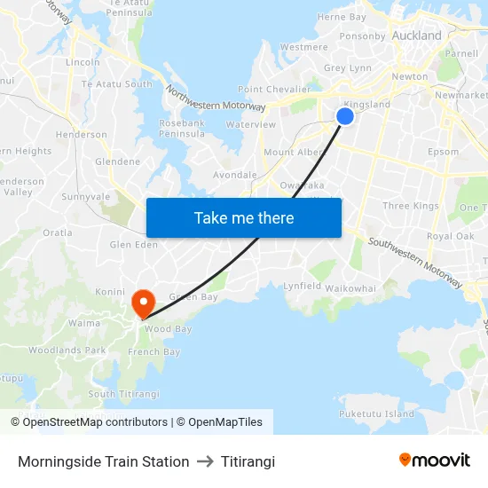 Morningside Train Station to Titirangi map