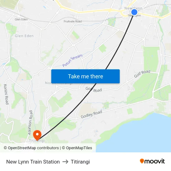 New Lynn Train Station to Titirangi map