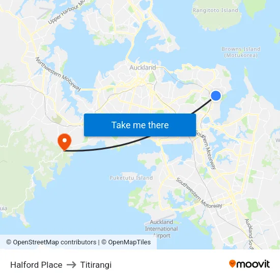 Halford Place to Titirangi map