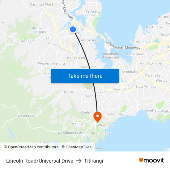 Lincoln Road/Universal Drive to Titirangi map