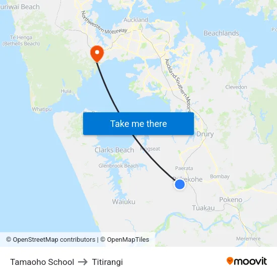 Tamaoho School to Titirangi map