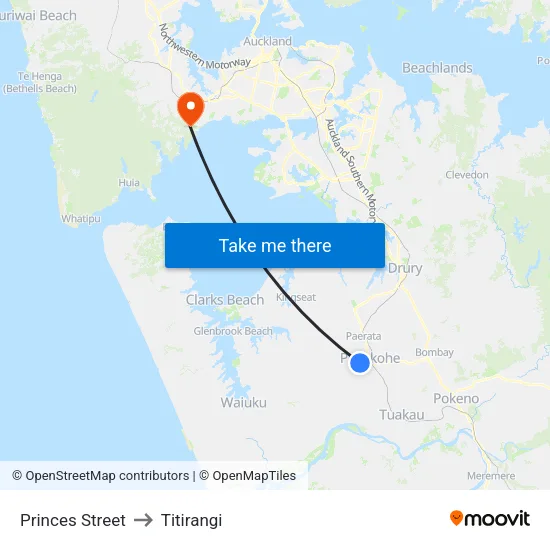 Princes Street to Titirangi map