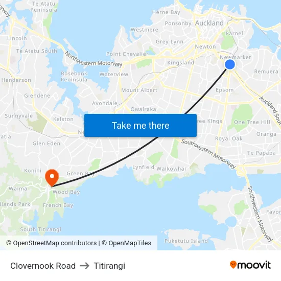 Clovernook Road to Titirangi map
