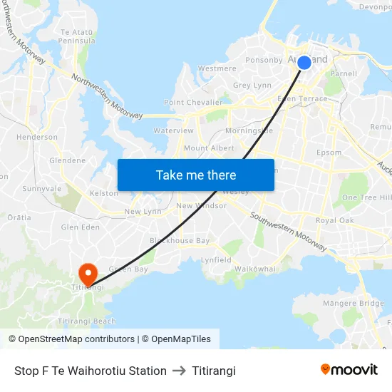 Stop F Te Waihorotiu Station to Titirangi map