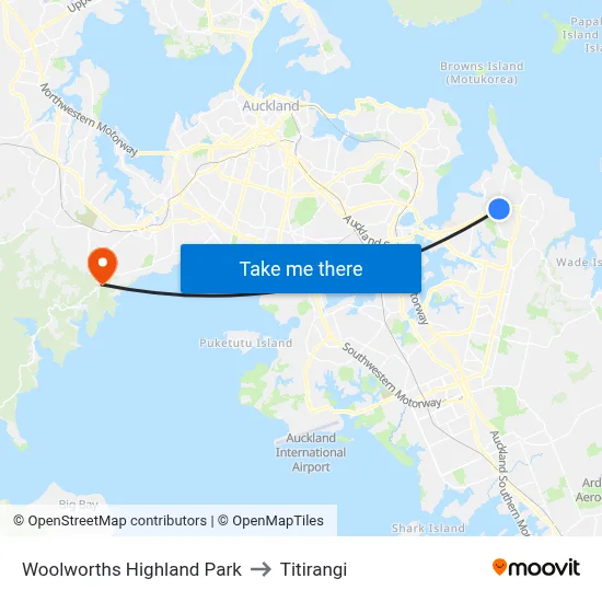 Woolworths Highland Park to Titirangi map