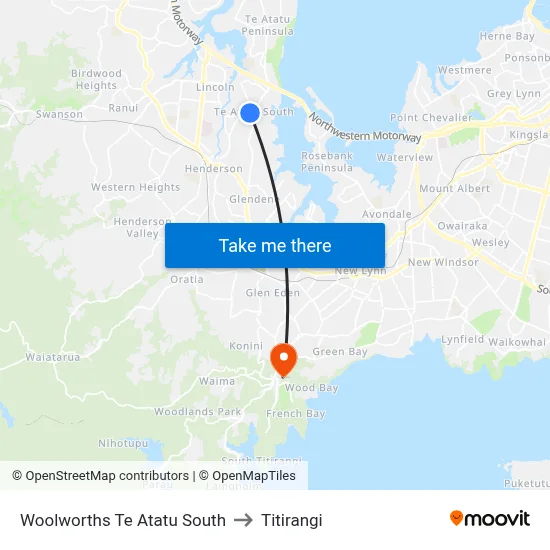 Woolworths Te Atatu South to Titirangi map