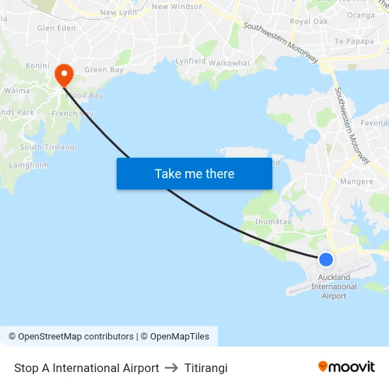 Stop A International Airport to Titirangi map