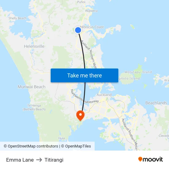 Emma Lane to Titirangi map