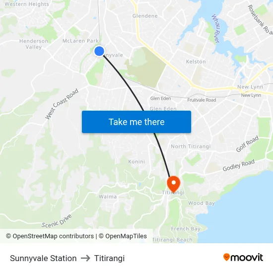 Sunnyvale Station to Titirangi map