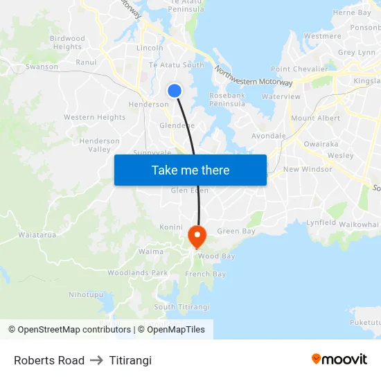 Roberts Road to Titirangi map