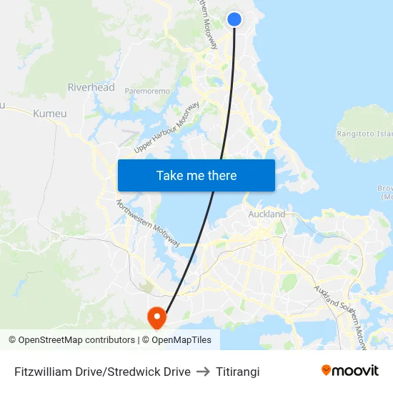 Fitzwilliam Drive/Stredwick Drive to Titirangi map