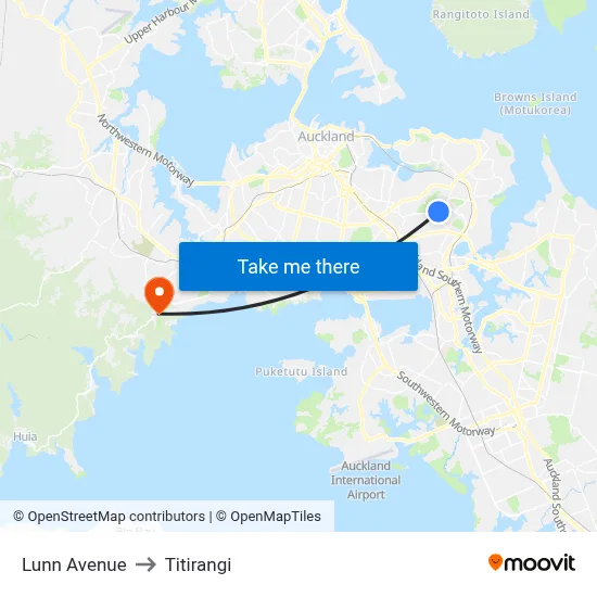 Lunn Avenue to Titirangi map